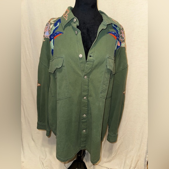 We The Free Green Embroidered Button Down Shirt - Picture 3 of 11